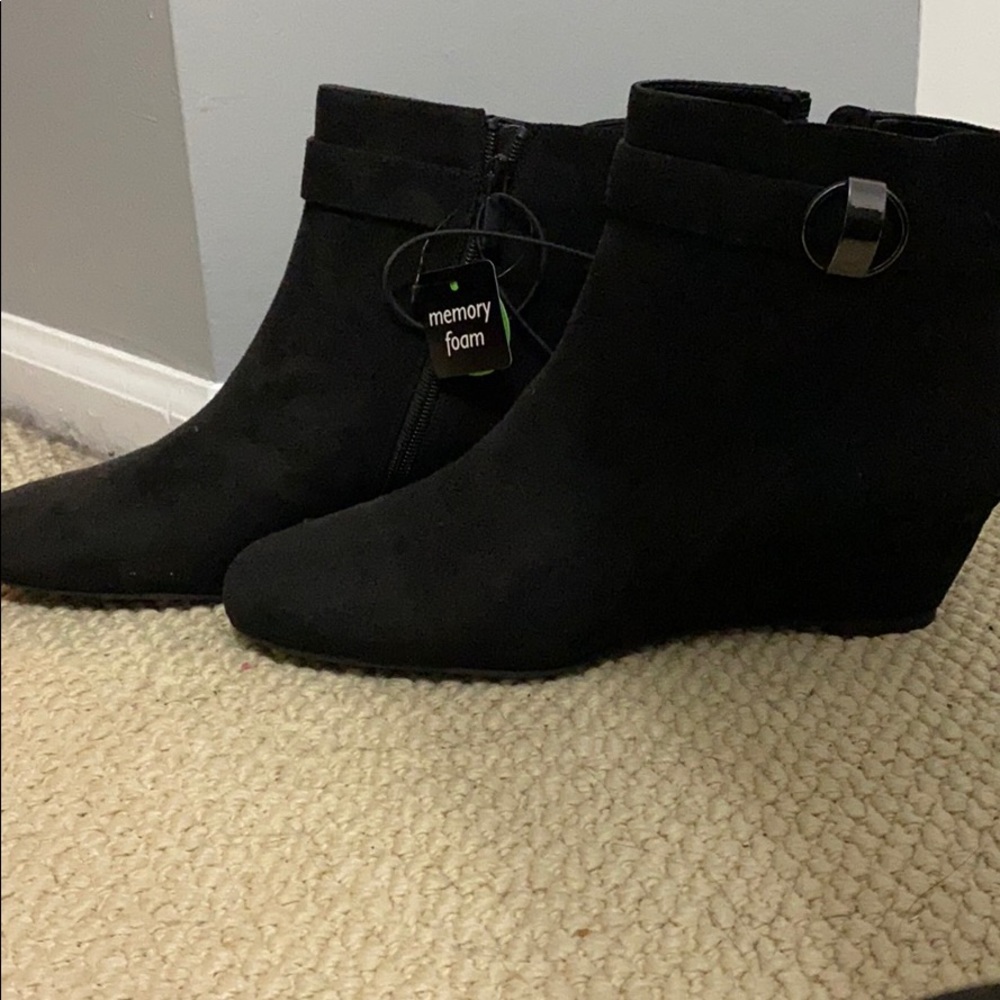 Black booties with a slight heel